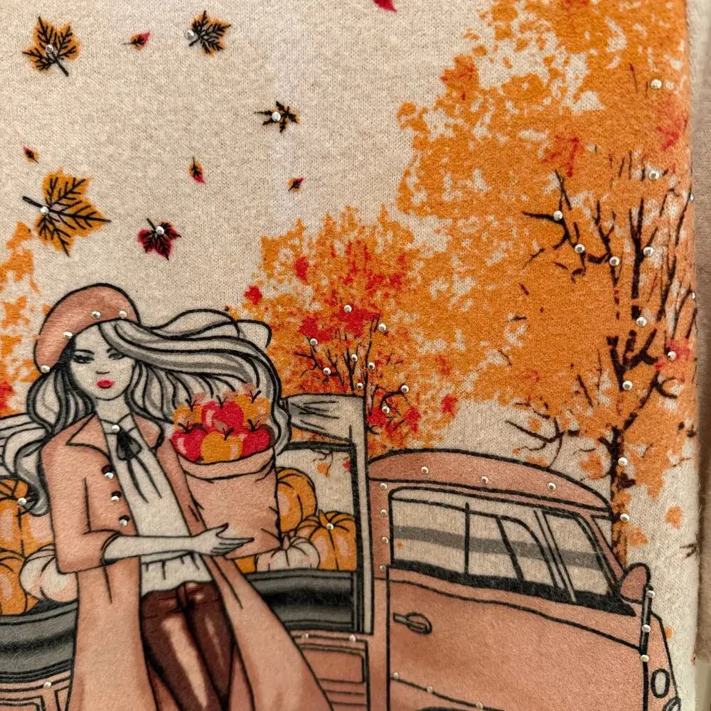 Parisian Fall Cottagecore Graphic Sweater Womens S Autumn Pumpkin Farmers Market